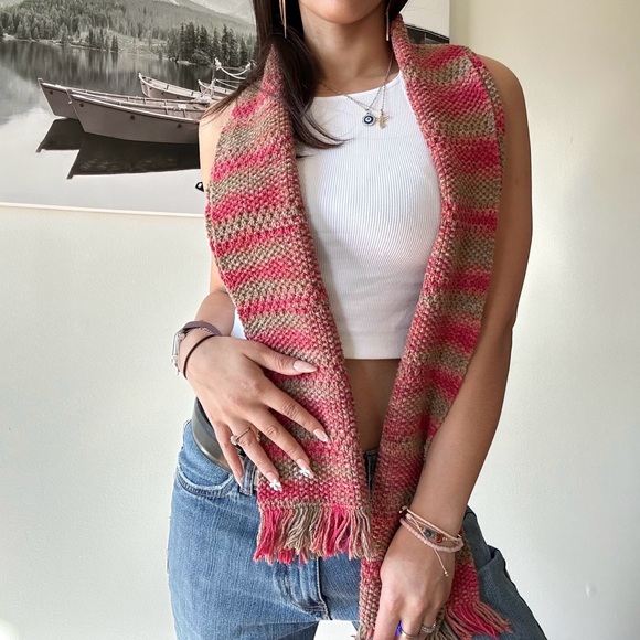 y2k vintage mulitcolour knit indie retro fringe trim preppy scarf - Picture 3 of 5